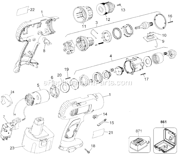 Page A Diagram and Parts List for ECD700 Type 1 Black and Decker Cordless Drill